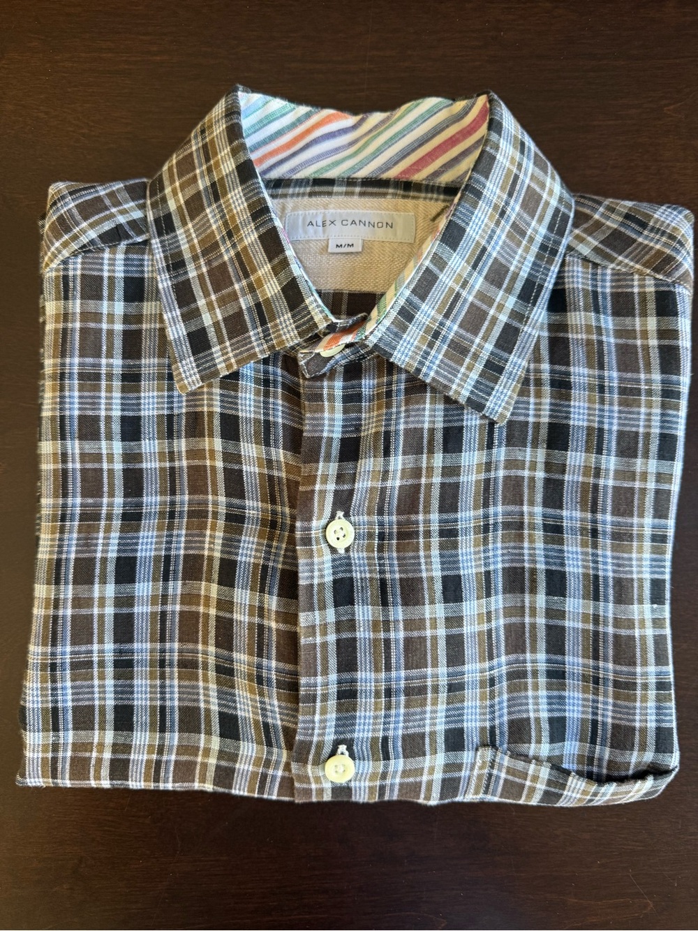 Men's Alex Cannon 100% Linen Brown Plaid Casual Shirt